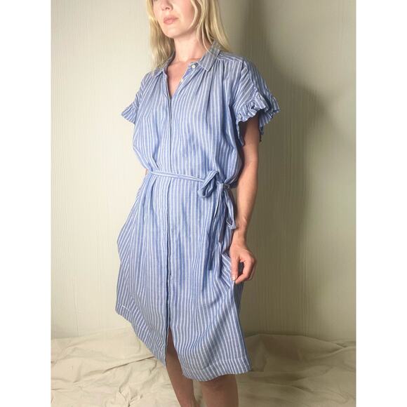 Anthropologie Dresses & Skirts - ISABELLA SINCLAIR Chambray Pinstripe Flutter Sleeve Mini Cotton Dress US LARGE